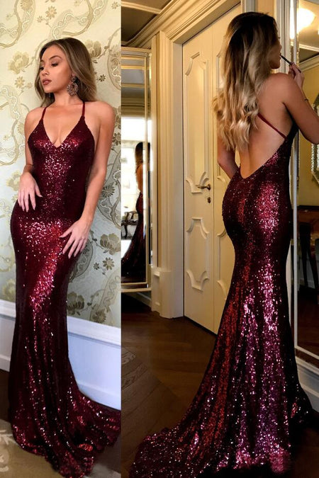 Beaded Strapless Backless Prom Dresses Mermaid Style