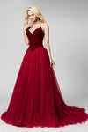 burgundy-velvet-evening-dresses-with-tulle-skirt-2