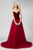 burgundy-velvet-evening-dresses-with-tulle-skirt