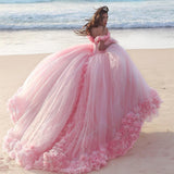 castle-style-ruffled-flowers-tulle-pink-ball-gown-wedding-dresses-1