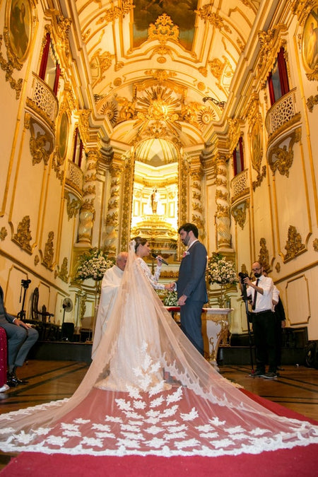 Cathedral Veil with Alencon Lace Edge Long Mantilla Veils