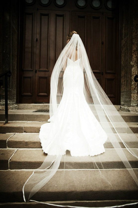 Cathedral Length Appliques Tulle Ivory Wedding Veil Styles