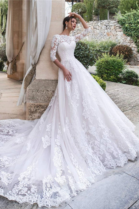 Sheer Lace Mermaid Wedding Dress with V Back