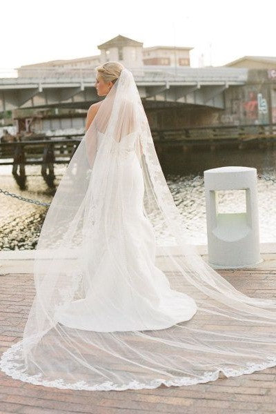 Brides & Hairpins Tamar Cathedral Veil with Blusher - Satin Ribbon Edging Retail