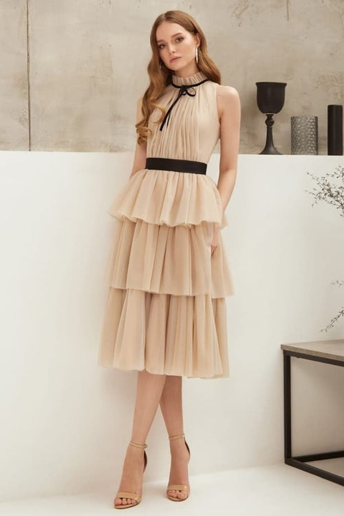 champagne-homecoming-dresses-with-tiered-skirt