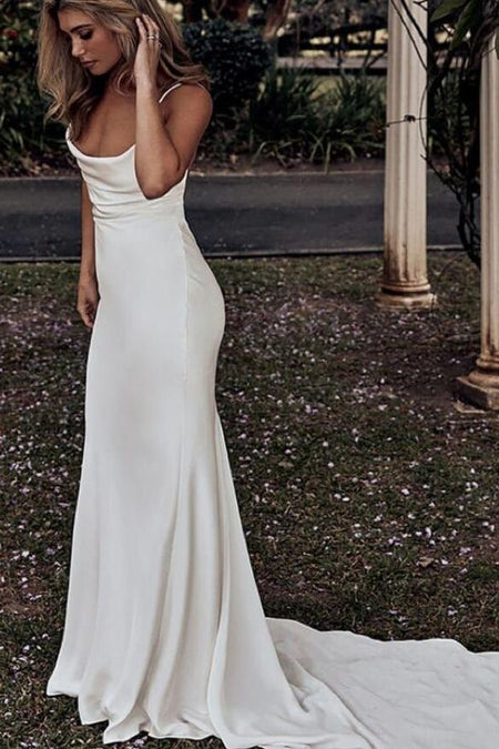 V-neckline Backless Simple Boho Wedding Dresses 2020