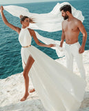 chic-chiffon-beach-wedding-gown-with-gold-belt-2