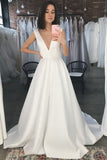 chic-design-satin-wedding-dresses-with-deep-v-neckline