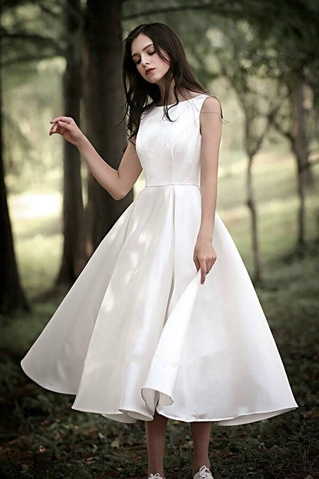 Sleeveless Bride Short Casual Wedding Dress with Beaded Belt