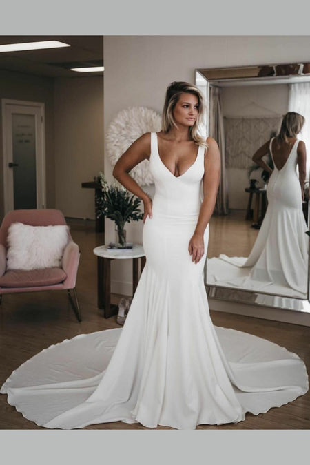 Square Neck Simple Mermaid Wedding Gown 2020