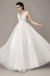 chic-v-neckline-wedding-gown-with-dotted-tulle-skirt