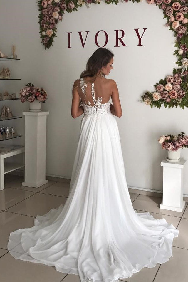 chiffon-boho-bridal-gown-with-sheer-lace-neckline-1