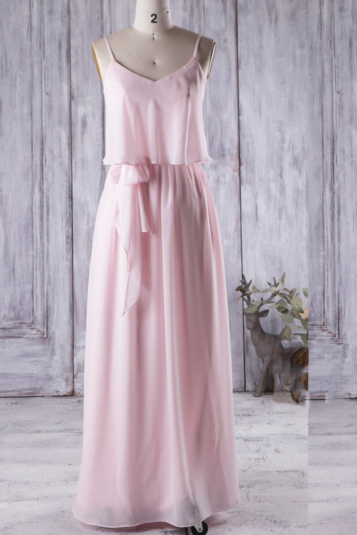 chiffon-floor-length-boho-bridesmaid-dress-with-thin-straps