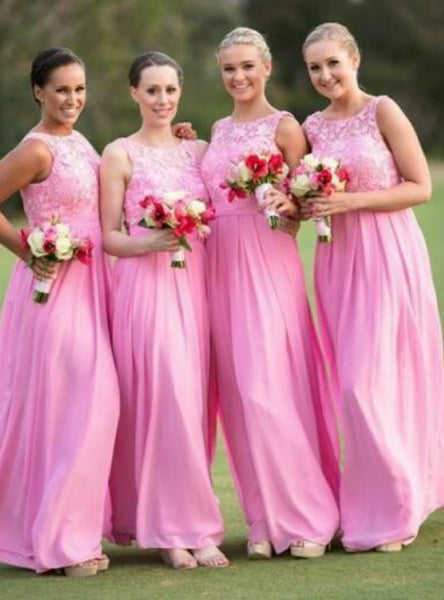 chiffon-long-pink-bridesmaid-dresses-with-lace-bodice-2