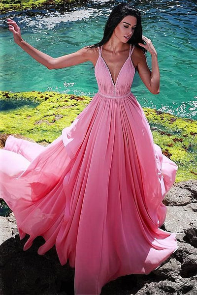 chiffon-long-pink-dresses-for-prom-party-gown-with-pleated-v-neckline-bodice