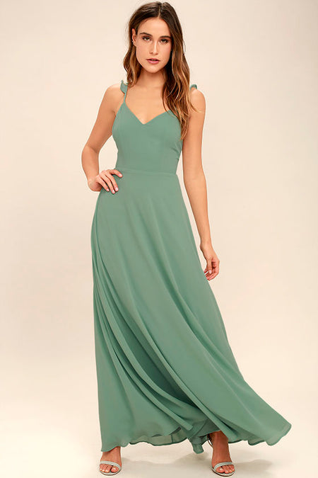 Long Boho Style Bridesmaid Gown Teal Blue Party Dress