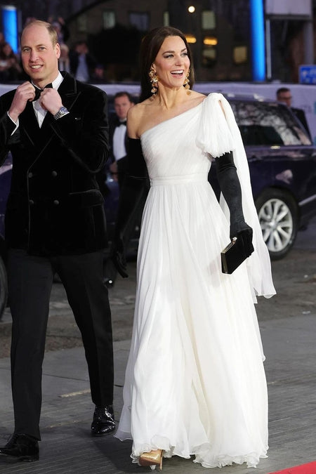 White Modest Evening Dresses with Long Sleeves