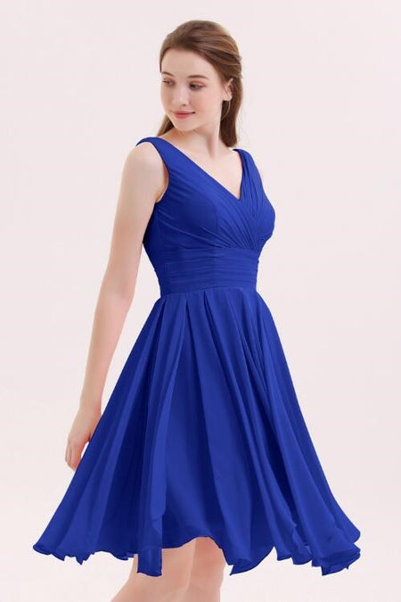 Off-the-shoulder Dark Blue Bridesmaid Wedding Guest Dress with Sleeves
