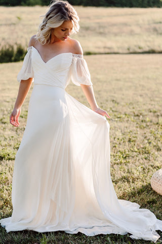 off the shoulder summer dress for wedding June Bridals Elegant Sexy Mermaid Off-the-Shoulder Satin Summer Wedding Dress Modern Simple High Split Front Backless Court Train Bridal Gown