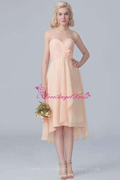 chiffon-sweetheart-hi-lo-bridesmaid-dresses-with-flower-sash