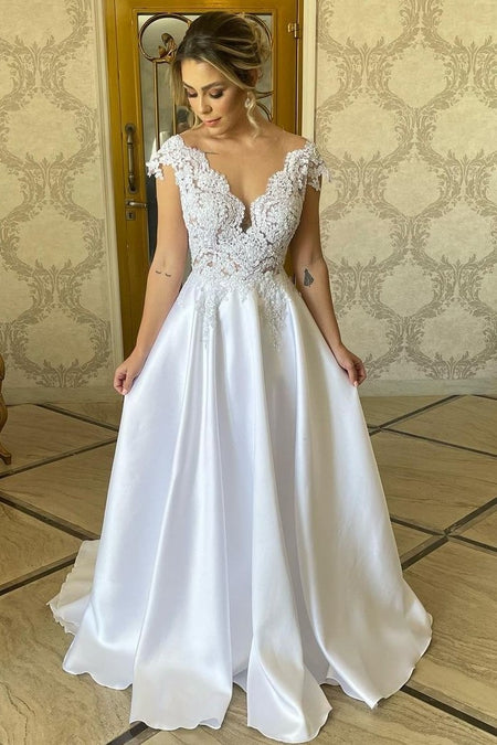 A-line Beach Wedding Gown with Sheer Long Sleeves