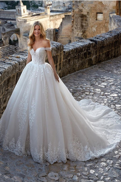 classic-tulle-wedding-dress-with-lace-appliques-train