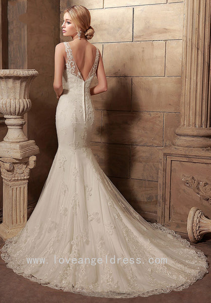 classic-v-neckline-mermaid-wedding-dress-lace-chapel-train-1