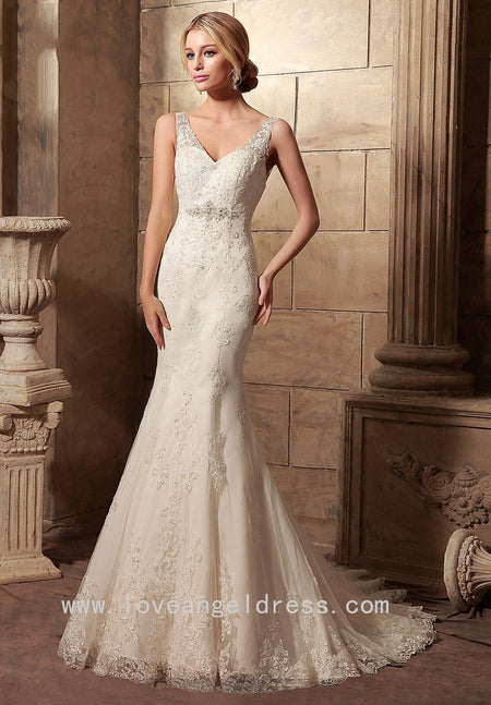 Lace Sweetheart Champagne Wedding Gown with Split Side