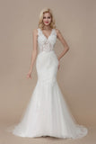 classic-v-neckline-mermaid-wedding-dresses-lace-bodice