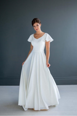 Clean A-line Wedding Dress with Flared Short Sleeves – loveangeldress