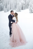 Contrast Color Snow Wedding Dresses Lace Long Sleeves