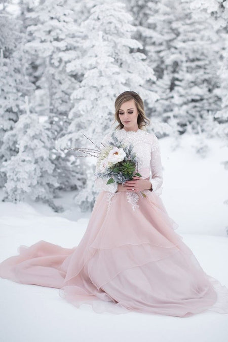 Three Quarter Sleeves Wedding Dresses with Lace Bodice