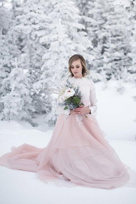 Luxury Rhinestones Wedding Dress with Illusion Long Sleeves