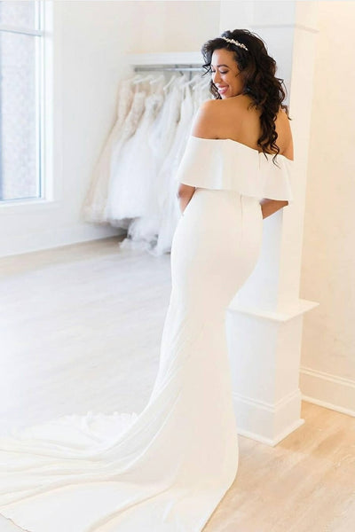 Cool Bride Dress with Off-the-shoulder Flounce Bodice