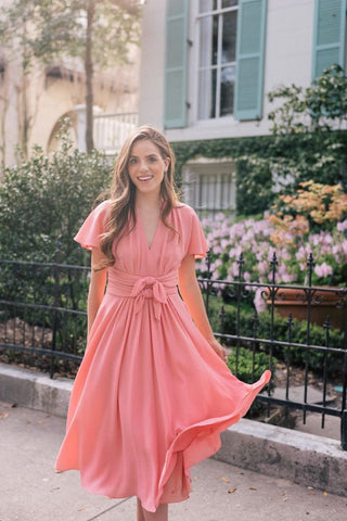 modest coral bridesmaid dresses Coral Pink Bridesmaid Dress Matte Satin Size XL