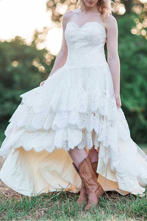 country style wedding dresses short in front long in back Vintage Country Short Off-the-Shoulder Boho Lace Midi Wedding Dress Floral 3/4 Length Sleeve Illusion Back Bridal Gown
