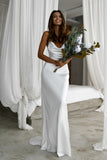 Cowl Neckline White Simple Wedding Gown with Thin Straps – loveangeldress