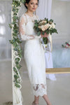 crew-neckline-lace-tea-length-wedding-dresses-long-sleeves