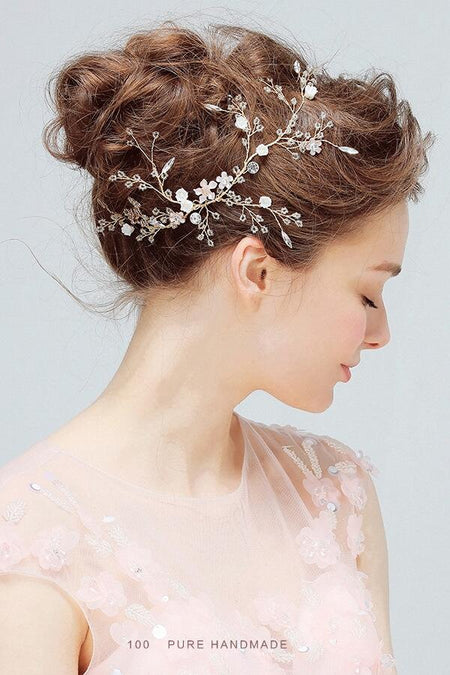 Crystal Freshwater Bridal Hair Vine Gold Wedding Hair Accessory