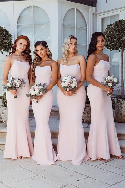 curved-strapless-light-pink-bridesmaid-dresses-floor-length