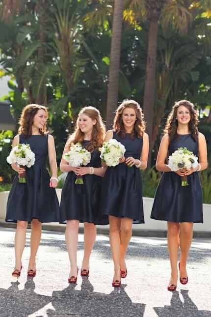 Navy Blue Satin Bridesmaid Dress with Square Neck
