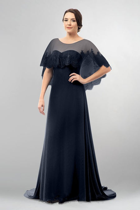 Sheer Neck Lace Short Sleeves Mother Evening Dress with Peplum