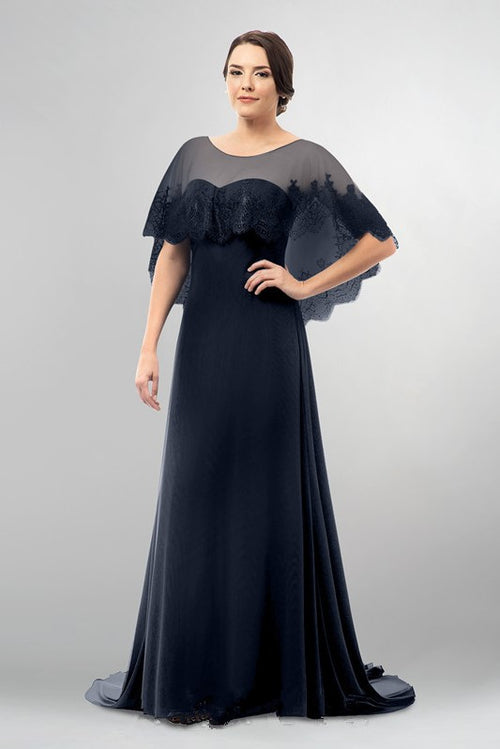 dark-navy-mothers-wedding-party-dresses-with-lace-cape
