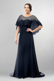 dark-navy-mothers-wedding-party-dresses-with-lace-cape
