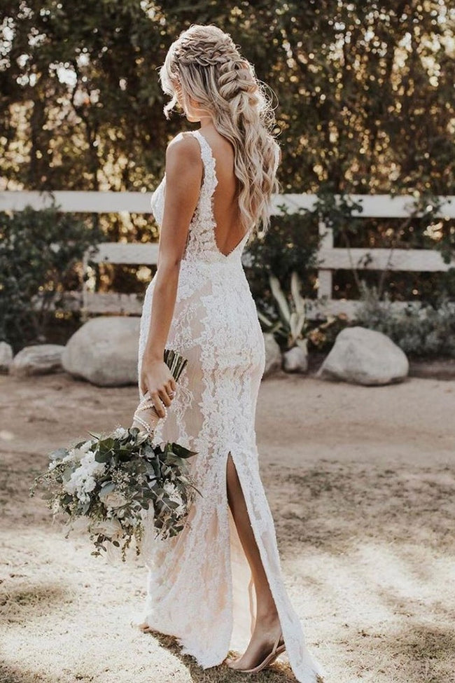 deep-v-neck-lace-boho-wedding-dress-with-cut-hem-1