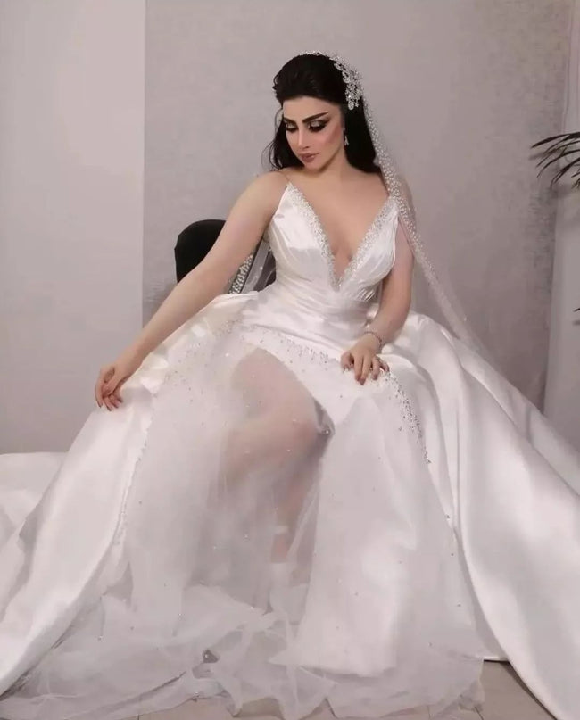 deep-v-neck-satin-bride-dress-with-beaded-tulle-skirt-1