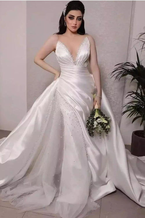 deep-v-neck-satin-bride-dress-with-beaded-tulle-skirt