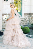 Deep V-neck Wedding Dress with Layers Tulle Skirt
