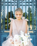 Deep V-neck Wedding Dress with Layers Tulle Skirt