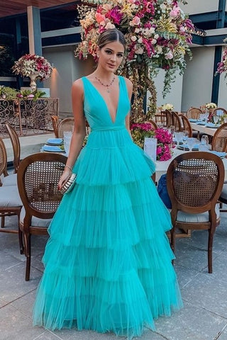 Deep v neck tulle prom dress store
